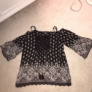 Black and white patterned blouse